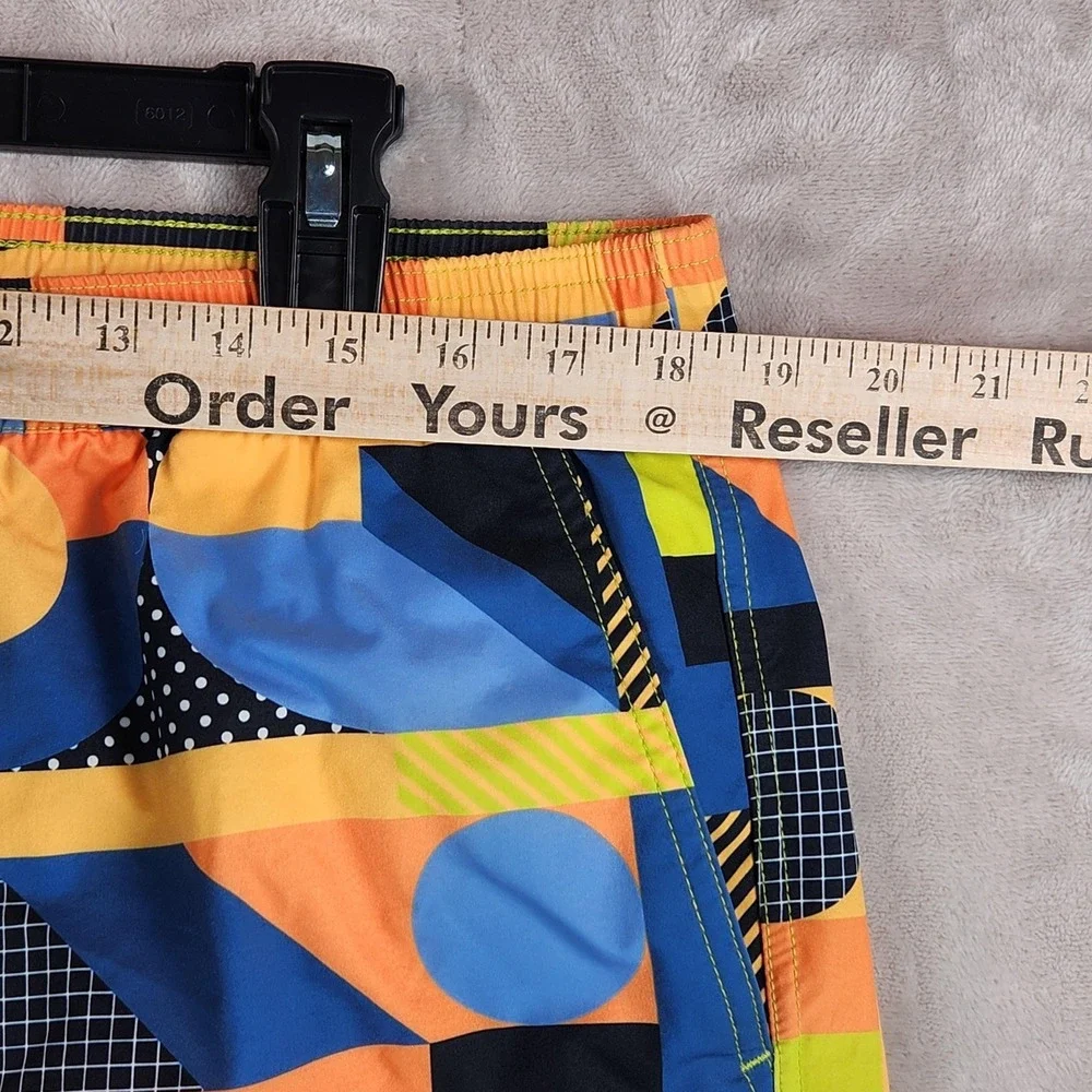 Psycho Bunny Swim Trunks Mens Large Multicolor Geo Print Lined Drawstring Beach
